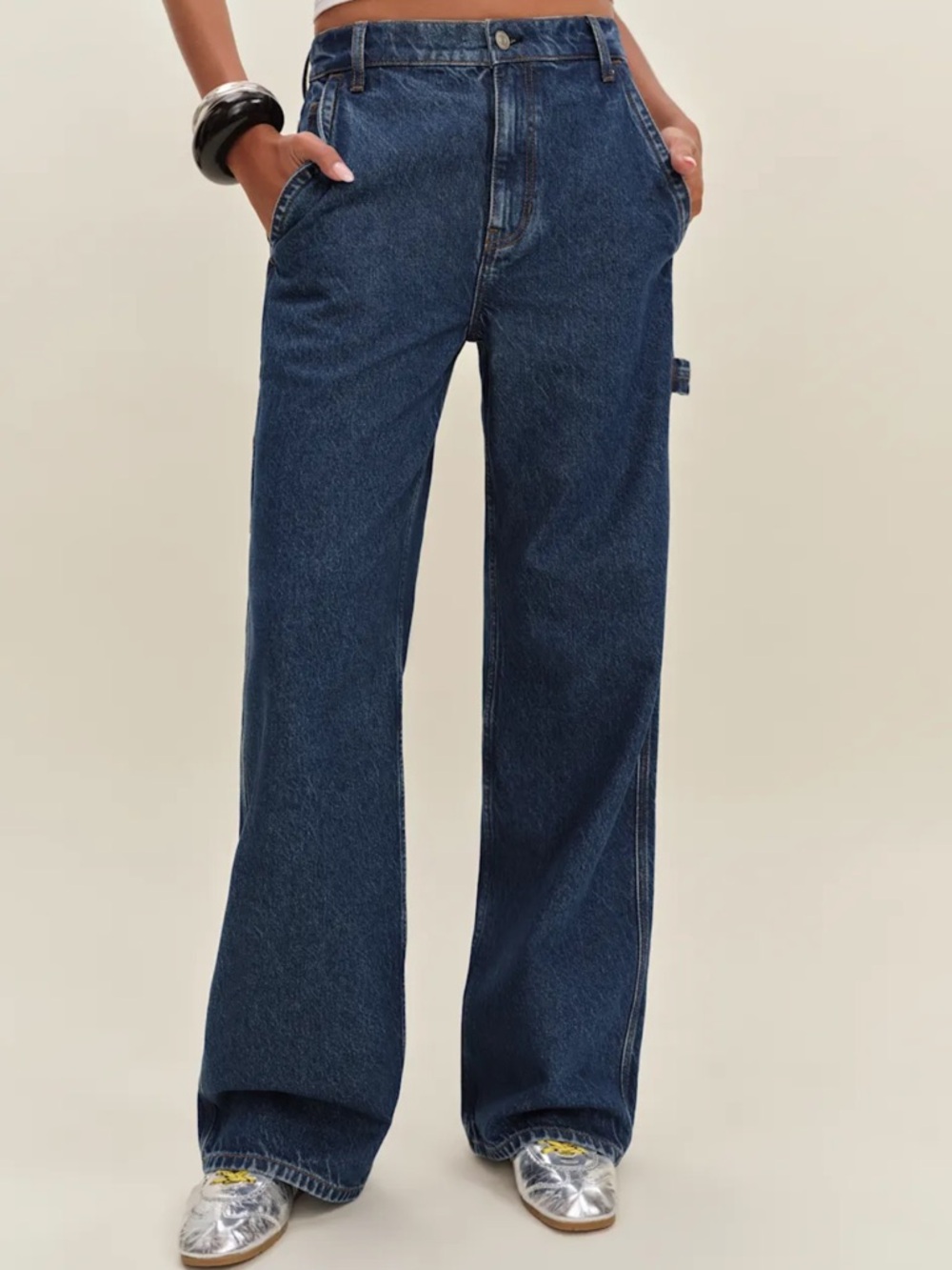 Reformation Diego Mid Rise Baggy Utility Jeans Blue - Size 27